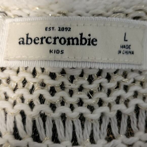 476 Abercrombie Kids Waffle Knit Sweater Sz L V Neck Long Sleeve White Neutral - Picture 9 of 11